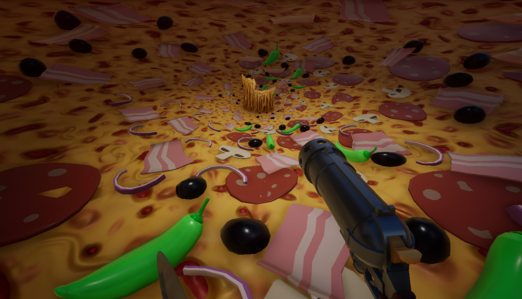 無限に続くピザの中心を目指す謎の一人称視点アクションゲーム Infinite Pizza が無料で配信開始 無限ピザを味わいたいあなたへ