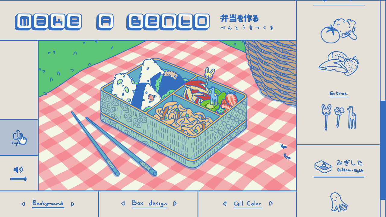 『Make a bento』がItch.ioにて無料で公開。具材、箱、背景を選んで可愛いお弁当を作るミニゲーム_001