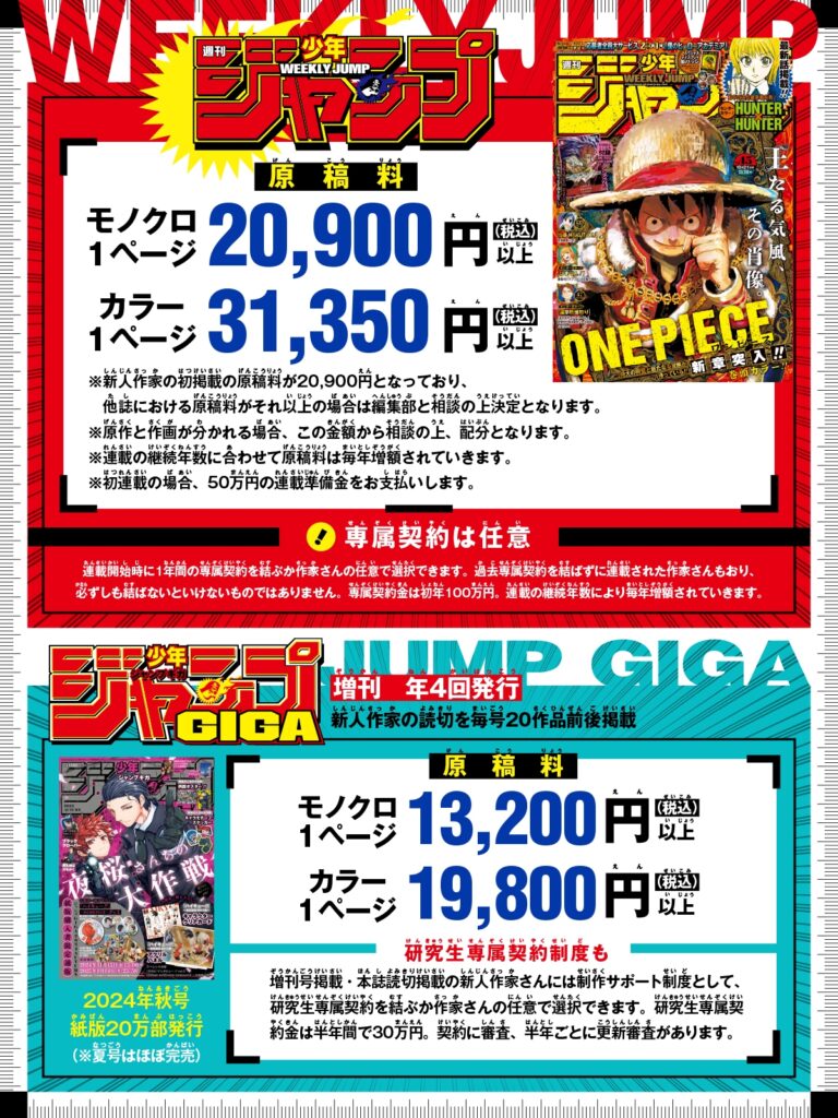 「少年ジャンプ」本誌の最低原稿料を増額。11月の掲載分からモノクロ1P最低2万円台、カラー1P最低3.1万円台に_002