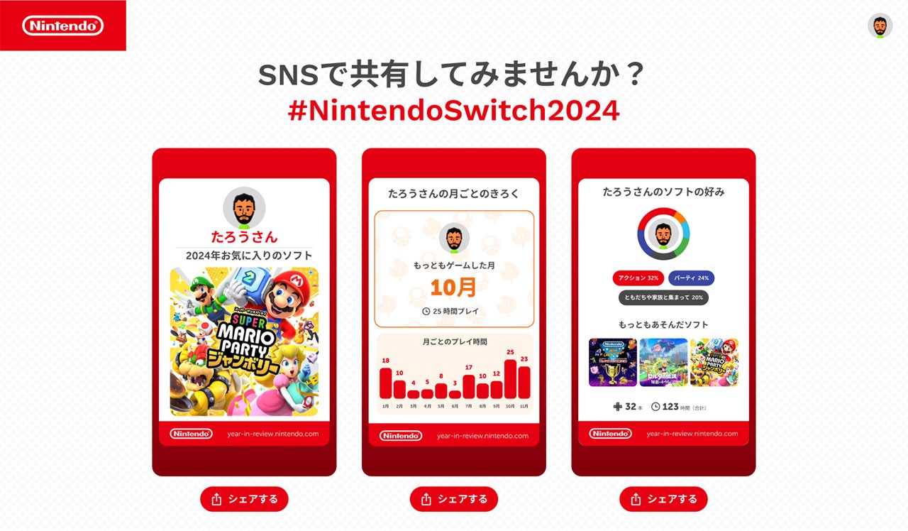 「Nintendo Switch 2024 〜今年の振り返り〜」が公開。今年に遊んだソフトを振り返れる_006