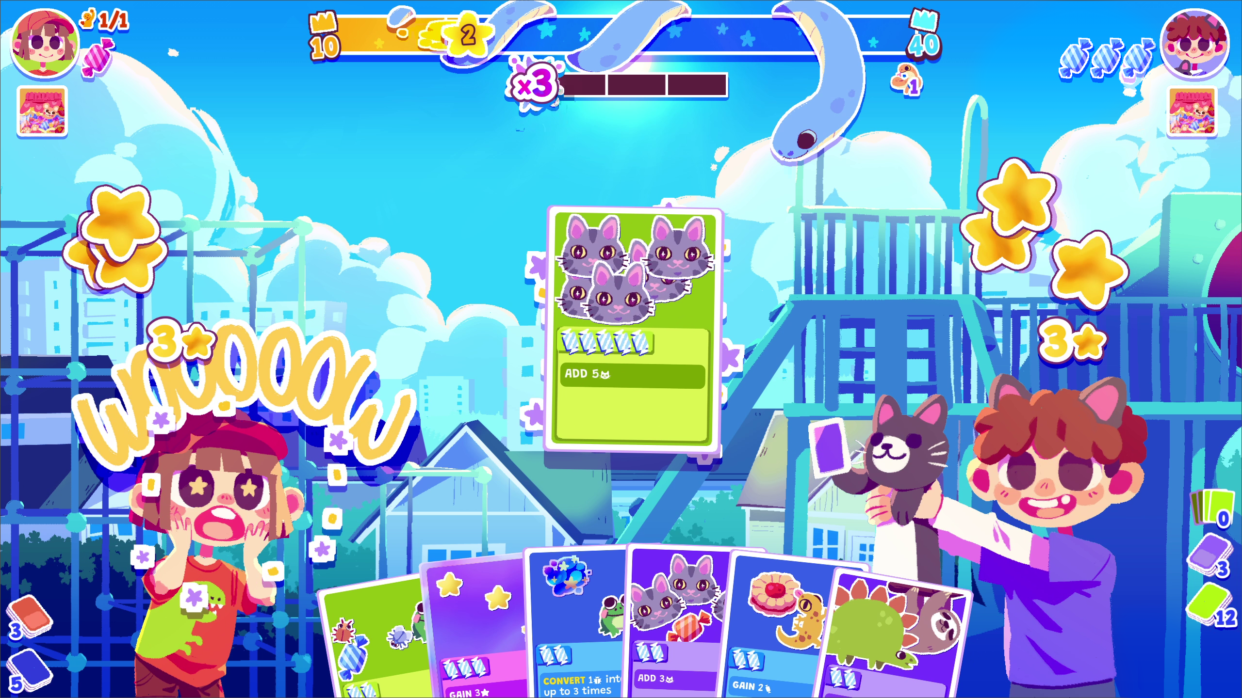 『ぼくのカードのほーがきみのよりすごいもん！』の体験版配信開始。ステッカーを貼り効果を発動させたカードでバトルするゲーム_001
