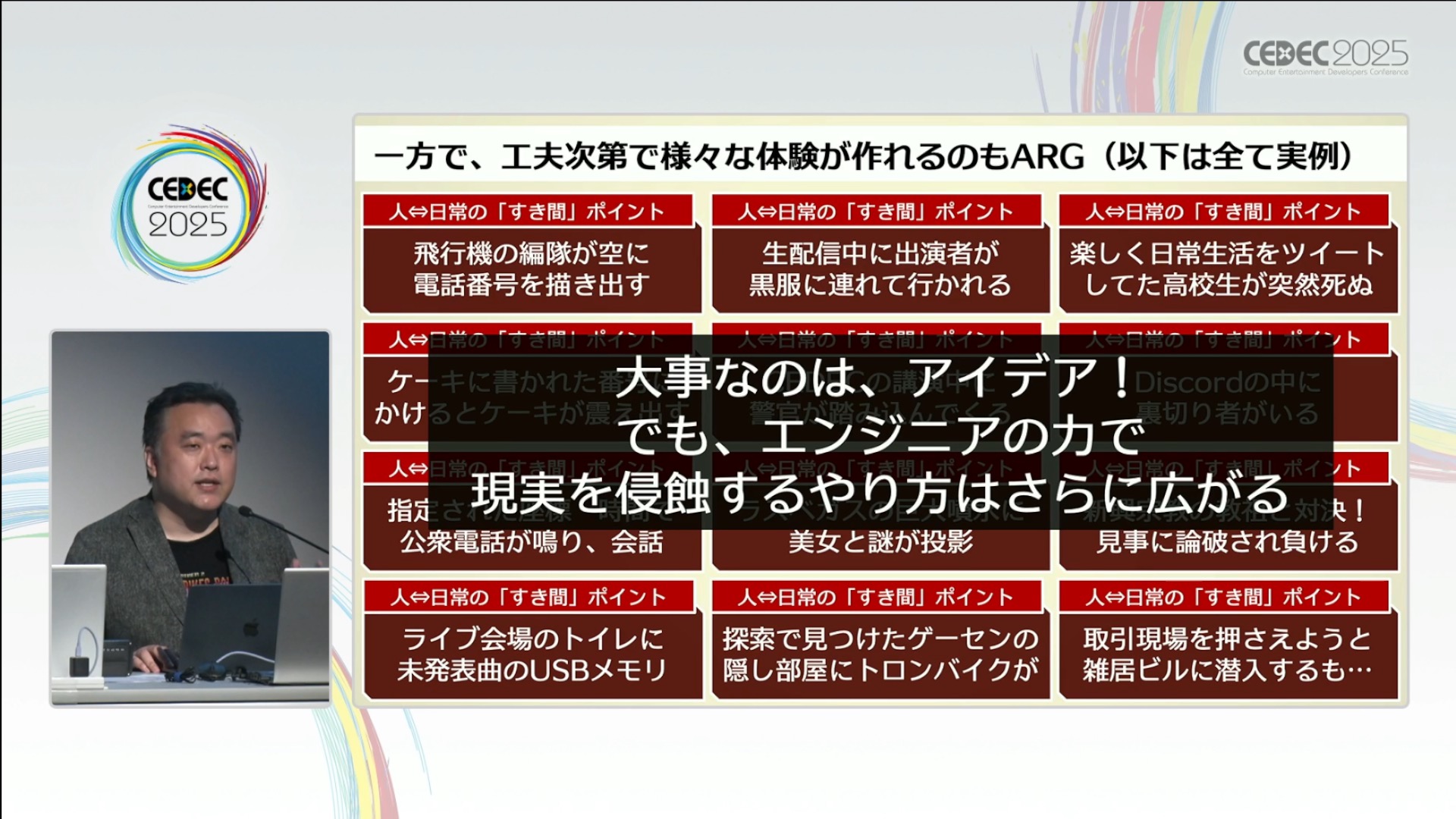 日常を侵食するゲーム「ARG」ってどうやって作るの？人と日常空間の間にフィクションを割り込ませる表現技法【CEDEC2025】_026