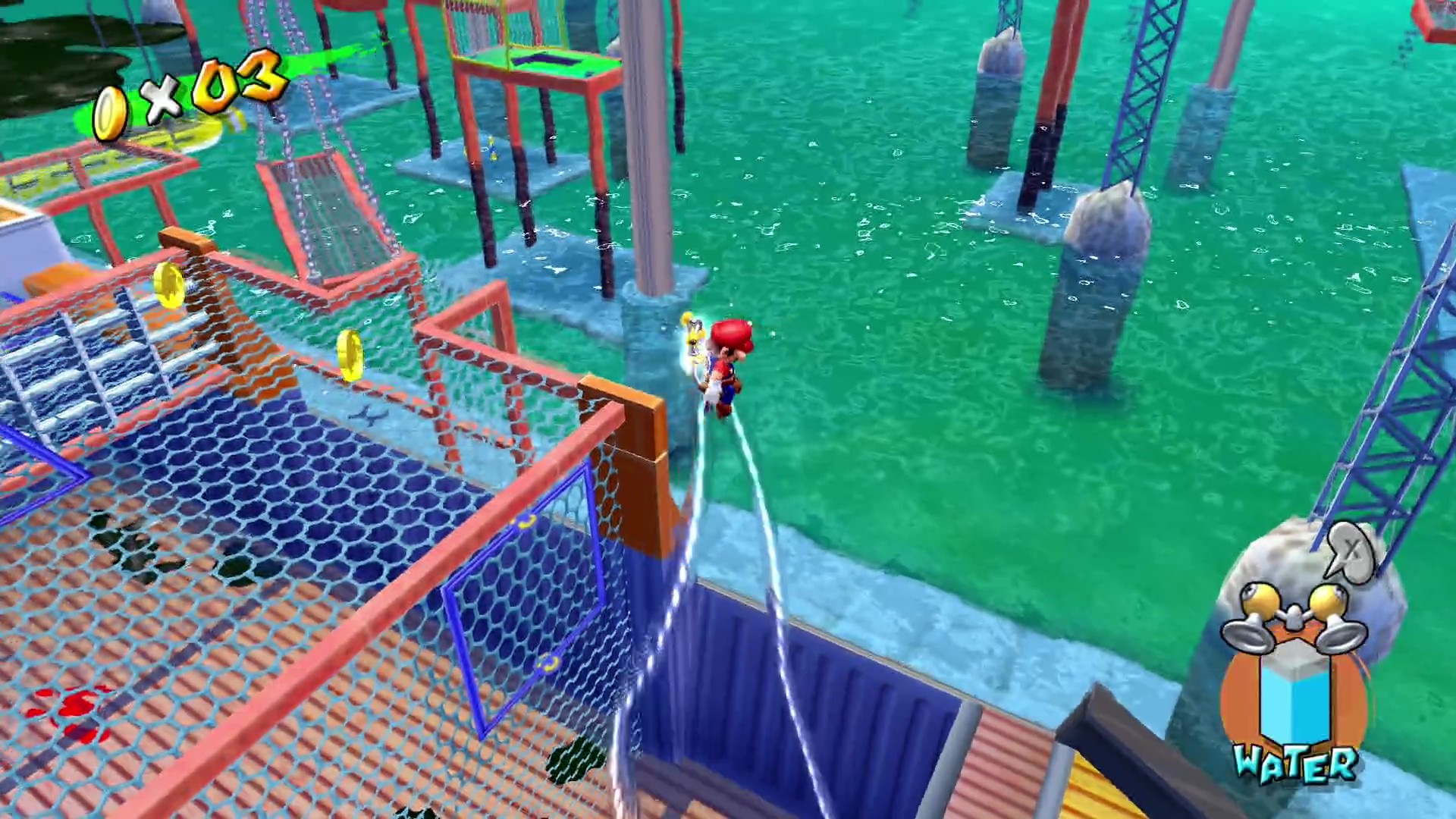 『スーパーマリオサンシャイン』の発売日は2002年7月19日。水を使ったポンプアクションで、さらに立体的な動きが可能に_003