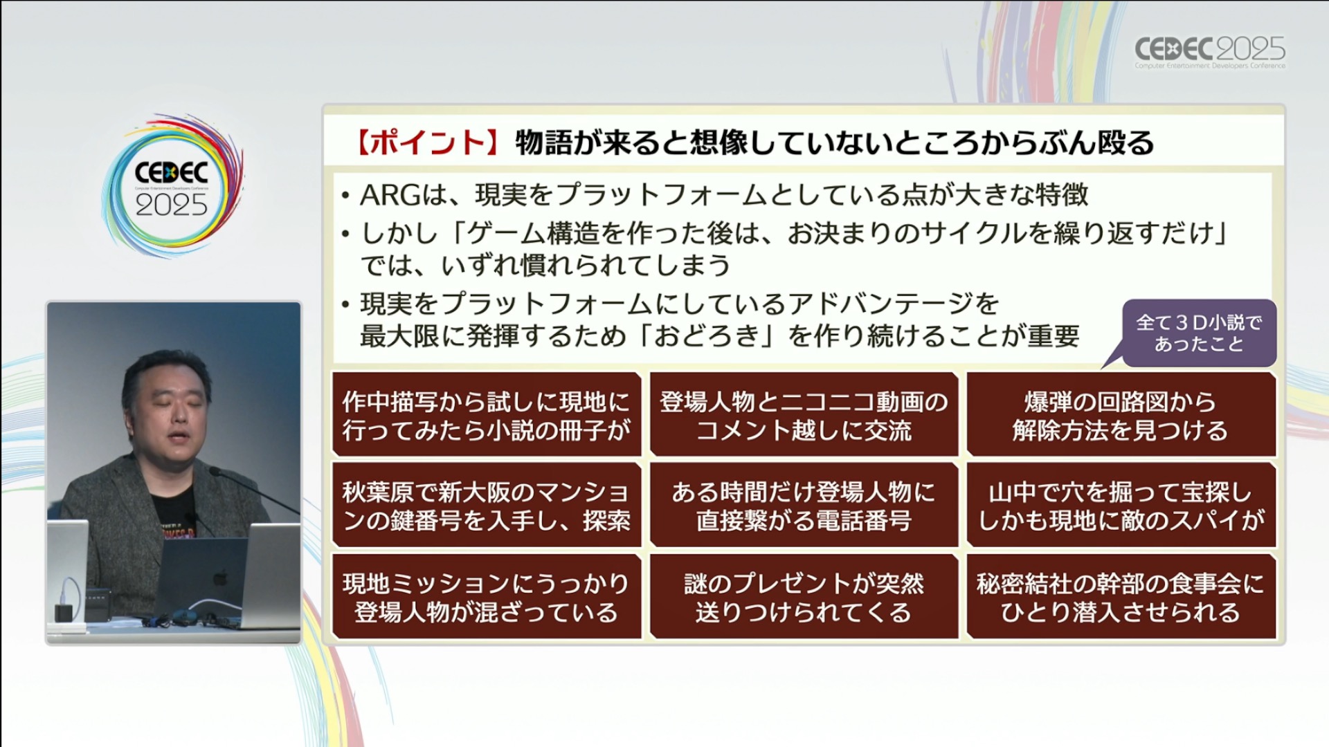 日常を侵食するゲーム「ARG」ってどうやって作るの？人と日常空間の間にフィクションを割り込ませる表現技法【CEDEC2025】_009