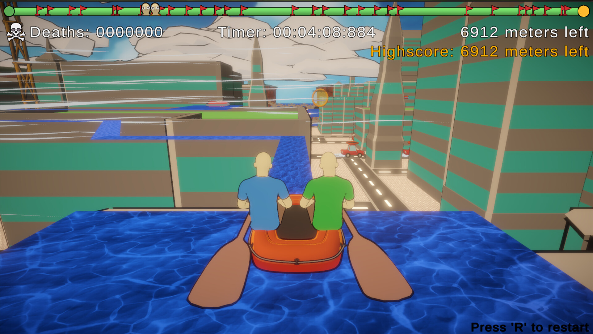 『パドルパドルパドる』本日リリース。ボートを漕いでアスレチックを進む協力プレイゲーム。なぜか、まわりは溶岩だらけ_003