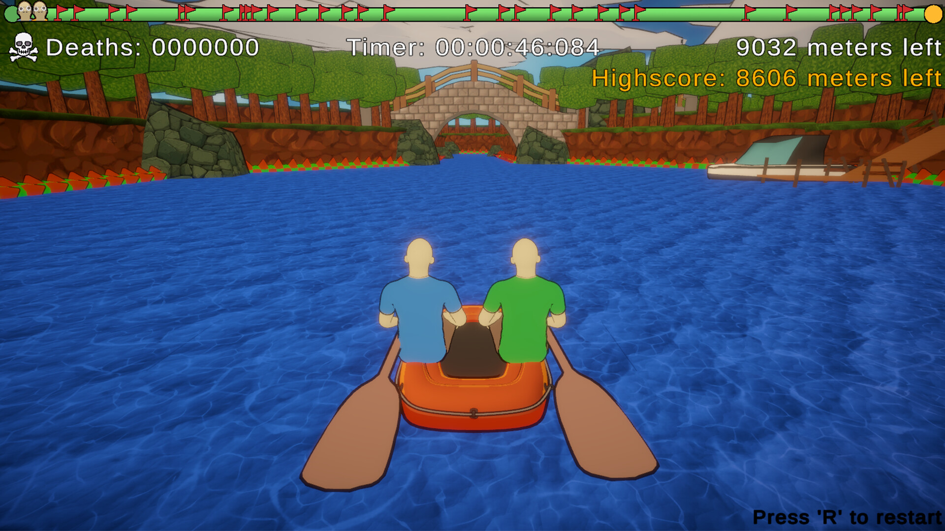 『パドルパドルパドる』本日リリース。ボートを漕いでアスレチックを進む協力プレイゲーム。なぜか、まわりは溶岩だらけ_004