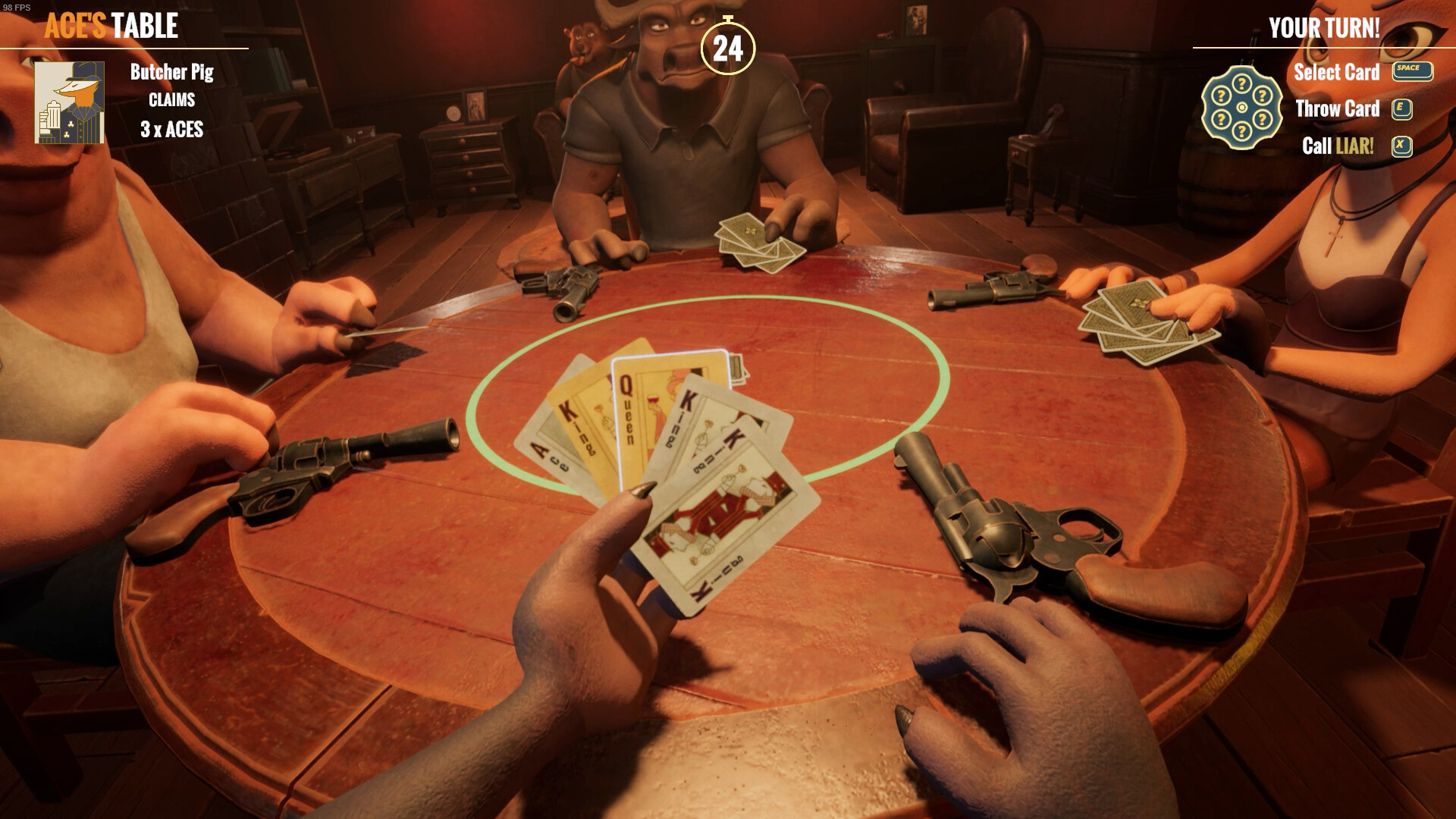 『Liar’s Bar』が半額セール中。【高評価】ウソを見抜いて生き残るギャンブルゲーム。最大4人で対戦可能_002