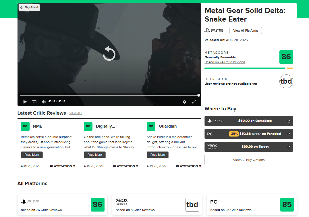 『MGS3』リメイク『メタルギア ソリッド デルタ』海外レビューでメタスコア平均「86/100」と高評価を獲得_001
