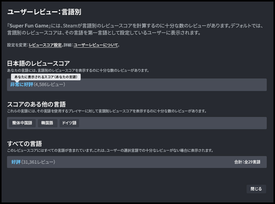 Steamレビュー、一部ゲームの評価が“言語基準”に。「圧倒的に好評」「賛否両論」などを日本語レビューで判断_004