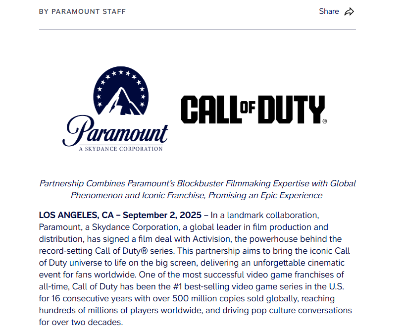 『CoD』(コール オブ デューティ)映画化が決定。アメリカの映画会社パラマウントがアクティビジョンと映画契約を締結_001