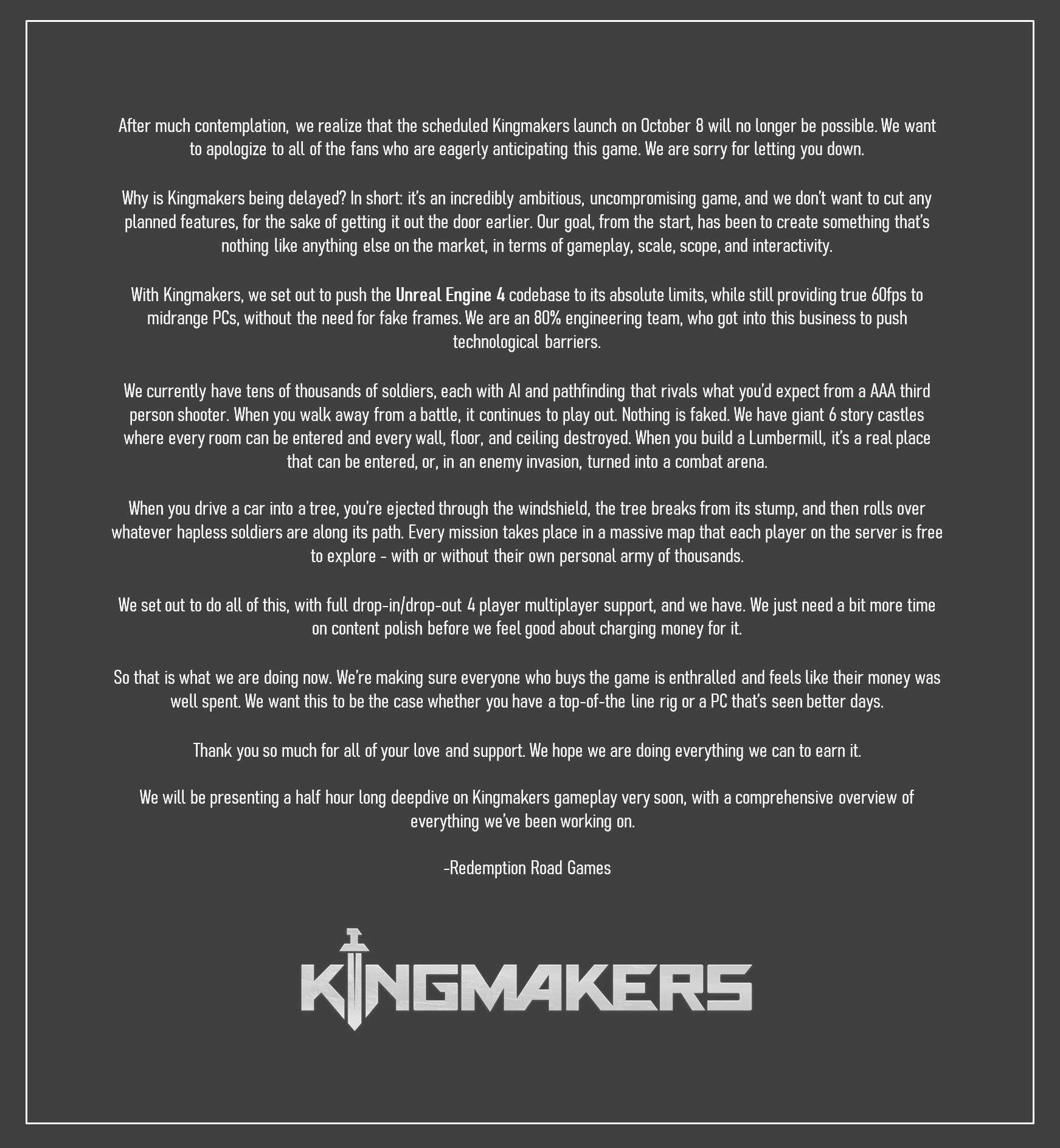 『Kingmakers』の発売が延期。早期リリースに予定していた機能を一つもカットしたくないため_001
