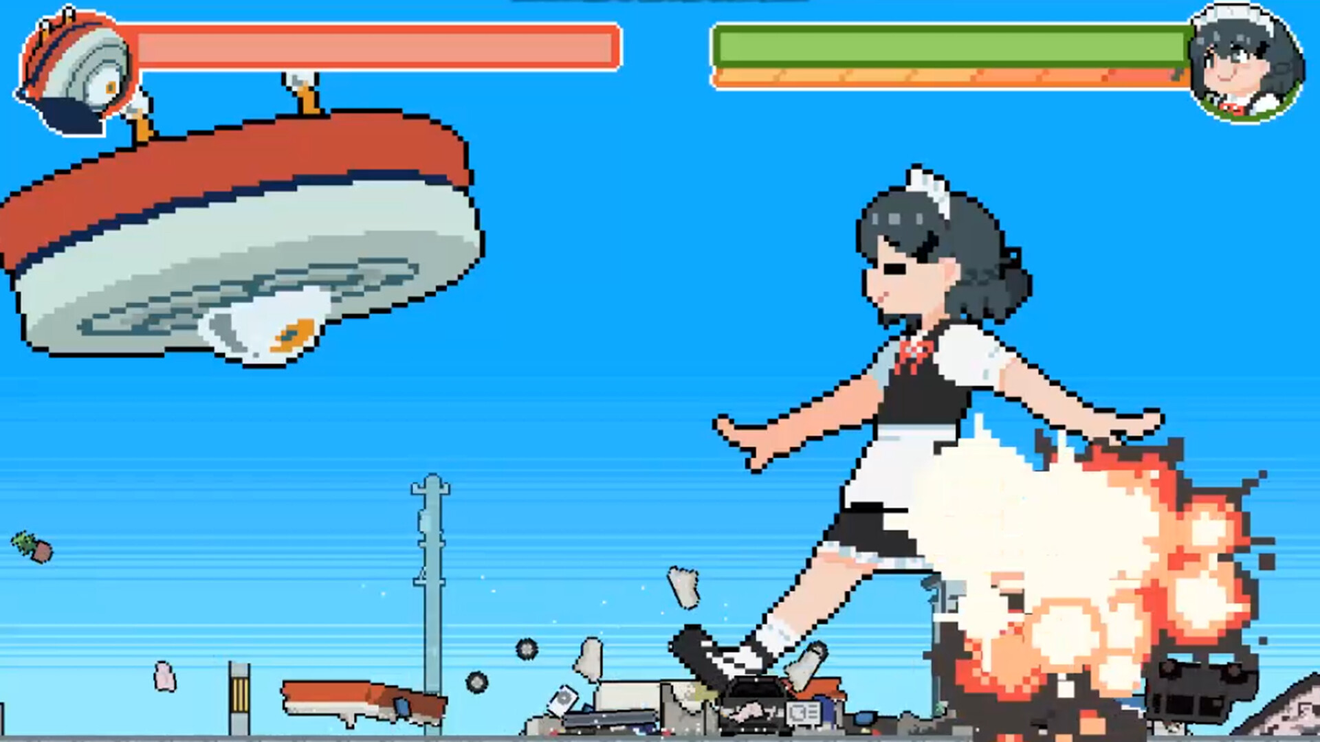 巨大なメイドさんが街を破壊しながら敵を倒す2Dアクションゲーム『超弩級☆メイデストラクション』Steamストアページが公開_001