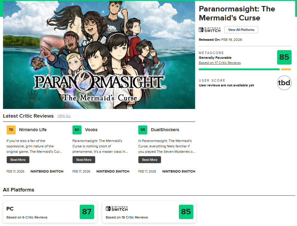 『パラノマサイト FILE38 伊勢人魚物語』がメタスコア「85/100」の高評価を獲得_001