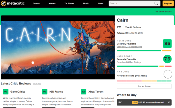 『Cairn』海外レビューでメタスコア平均「85/100」と高評価を獲得_001