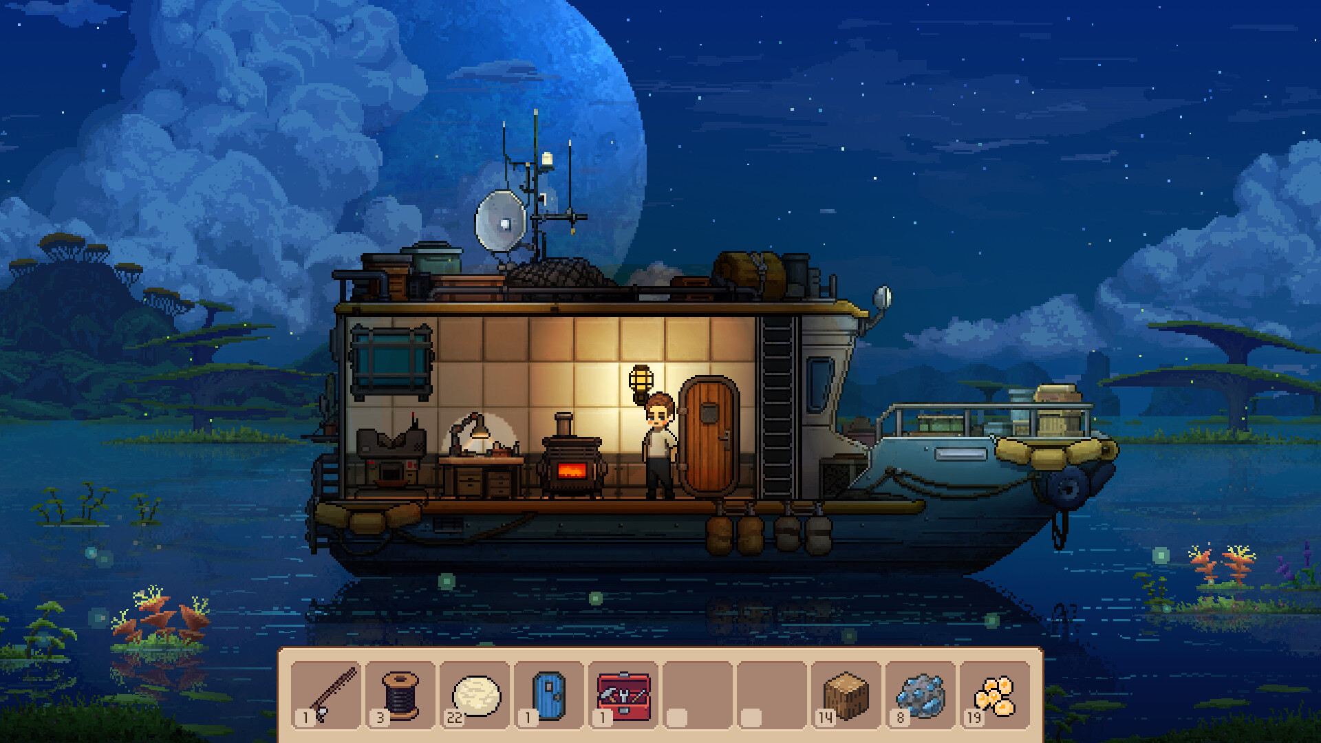 『オリオン・ブルー』は奥行きのあるピクセルアート世界が超綺麗。美しい海の惑星でのんびり釣りを楽しむゲーム_005