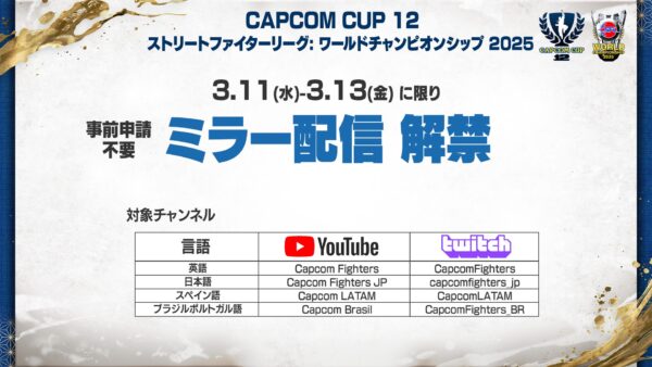 「CAPCOM CUP 12」「SFL：ワールドチャンピオンシップ 2025」ライブ視聴チケットの新価格が発表_003