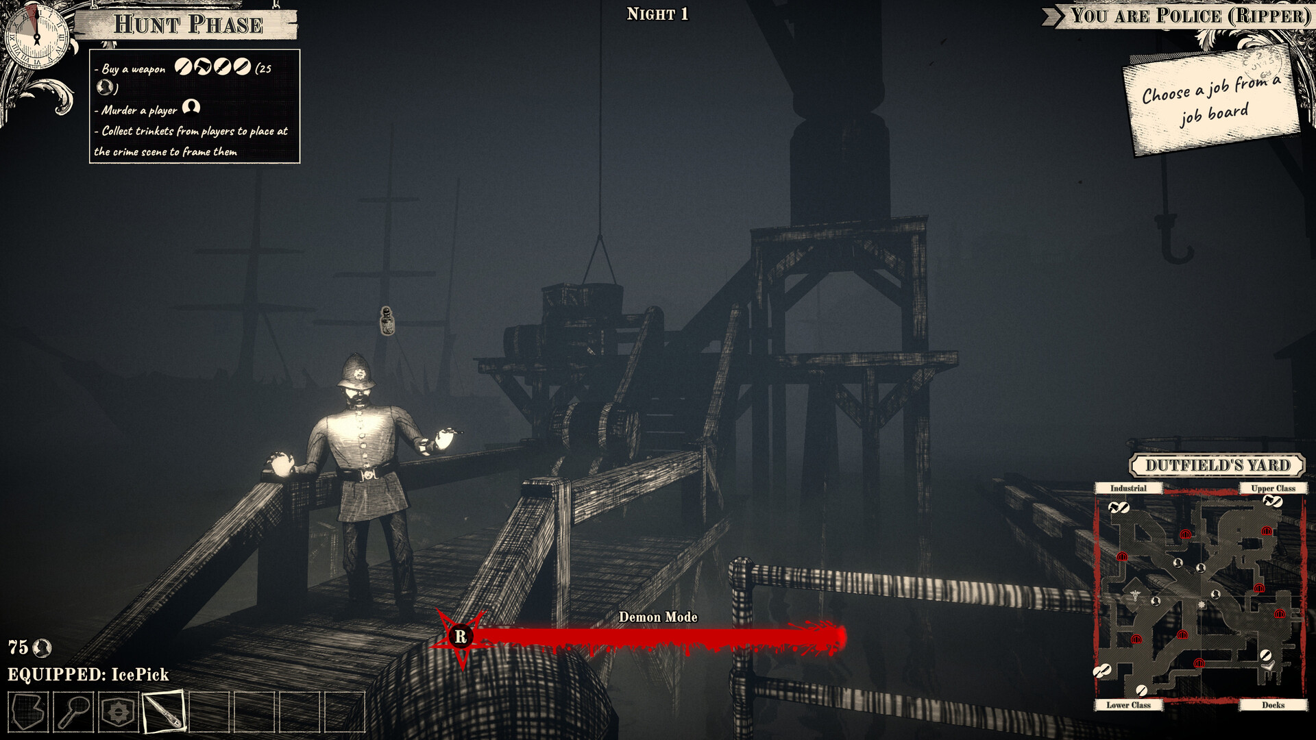 プレイヤーは「捜査フェーズ」で現場検証や聞き込みを行う。犯人はそこに嘘や偽の証拠を仕込むことができ、駆け引きが生まれる_004