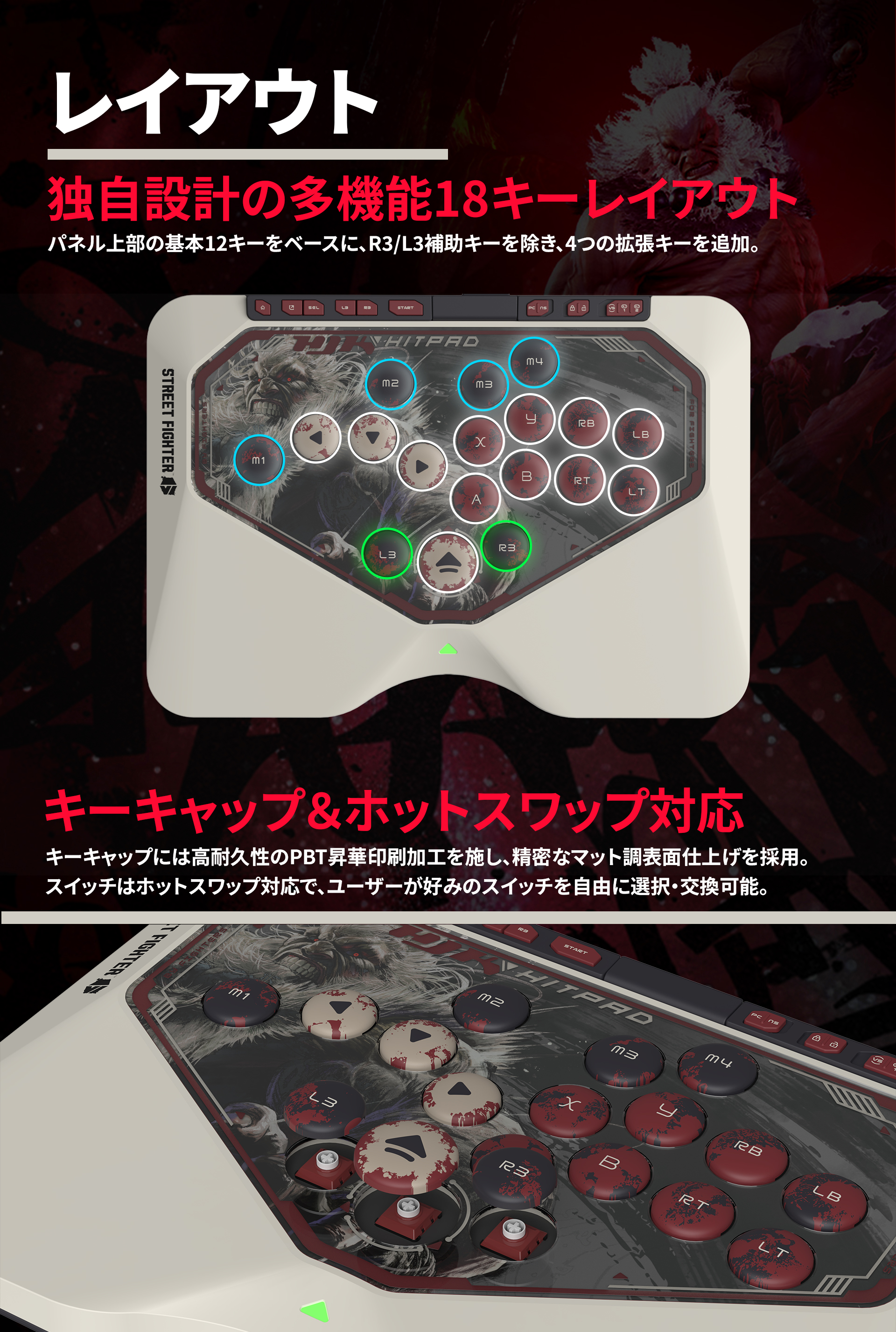 『スト6』「豪鬼」モデルのレバーレスコントローラーが予約受付を開始。スイッチには格闘ゲーム専用設計の「ZANKUスイッチ」を搭載_003