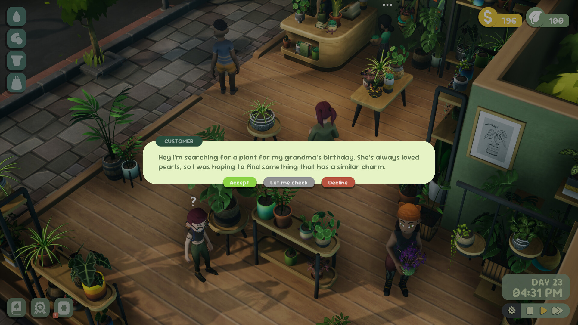 植物屋経営シミュレーションゲーム『Leafy Corner』体験版配信中。100種類以上の観葉植物を育てられる_002