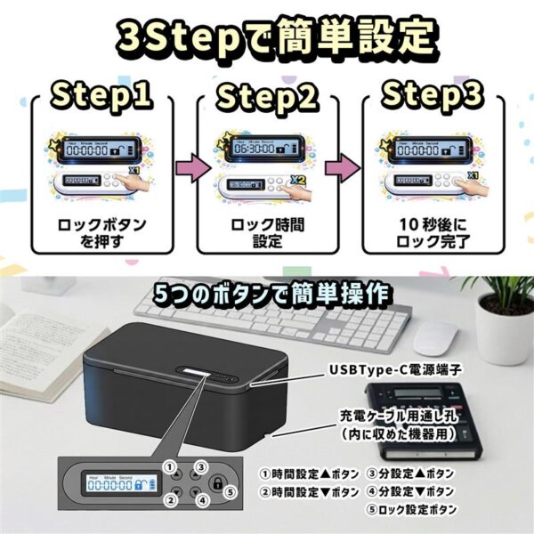 大容量タイムロッキングボックス「AN-S172」が発売。スマホやゲーム機をボックスに入れてタイマーをセットするだけで施錠_008