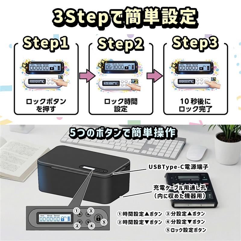 大容量タイムロッキングボックス「AN-S172」が発売。スマホやゲーム機をボックスに入れてタイマーをセットするだけで施錠_003