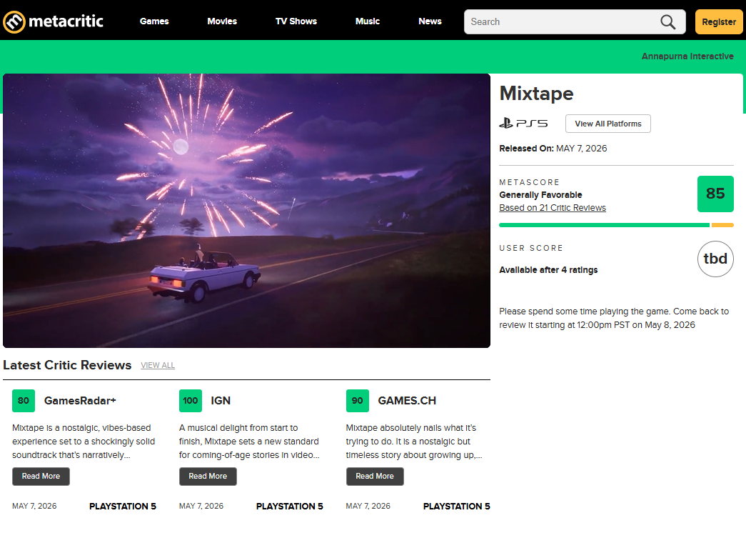 『Mixtape』のメタスコアが平均「85/100」に。ダチと別れる前に“最後の一日”を過ごすゲーム_001