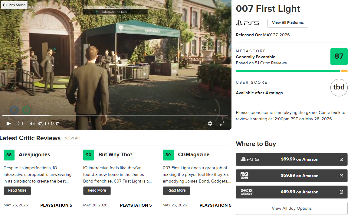 『007 ファーストライト』海外レビューでメタスコア平均「87/100」の高評価を獲得
_001