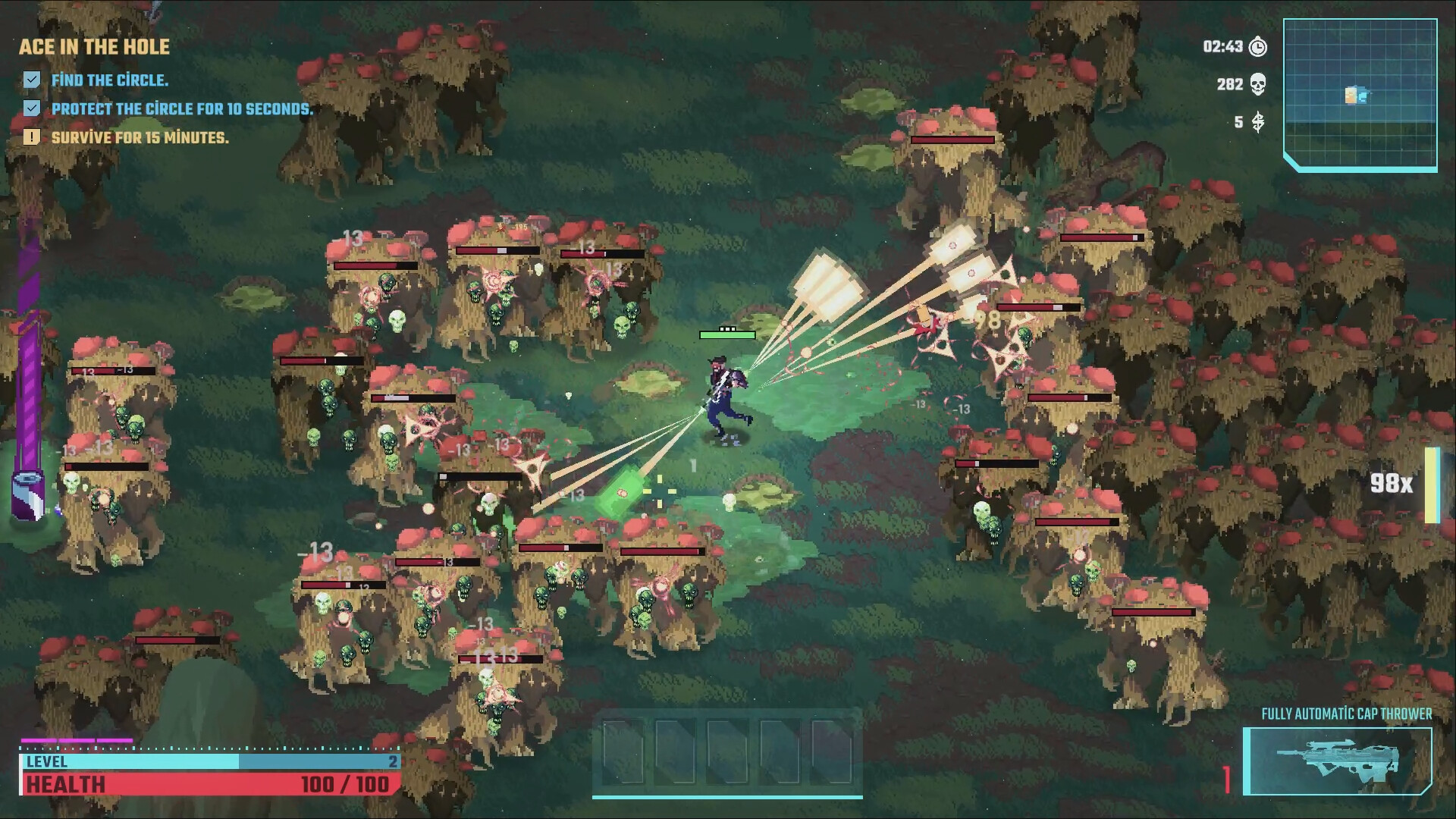 【半額】“ソーダ”を飲んで強くなる爽快シューティングゲーム『ソーダマン』がSteamで50%オフ「525円」で買えるお得セール開催中。ソーダを拾ってスキルを強化し、迫りくるエイリアンを蹴散らしていく_006