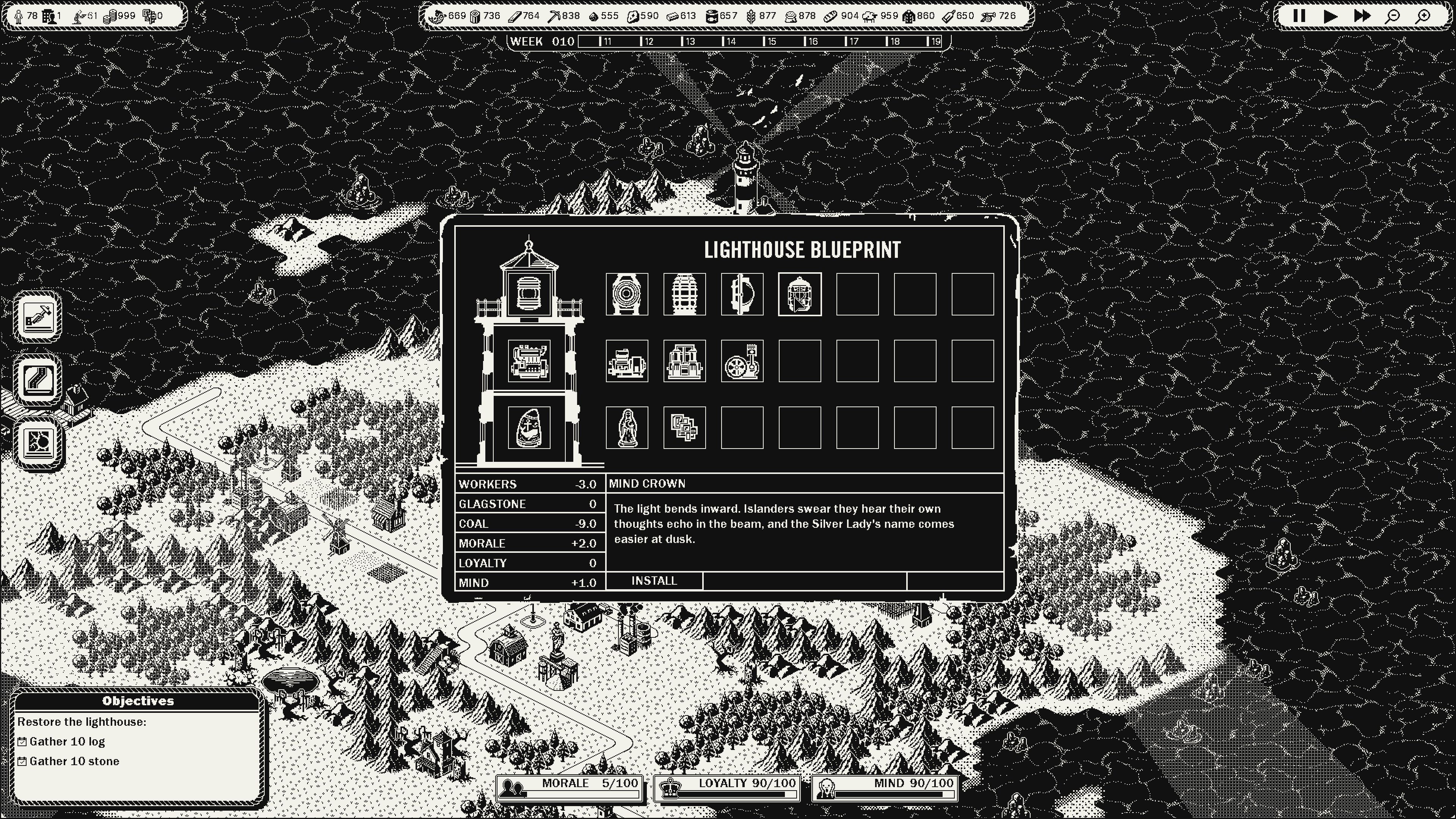 白黒ドットで描かれる島が不穏すぎる都市建設ゲーム『GlagStone』のトレーラーが公開_001
