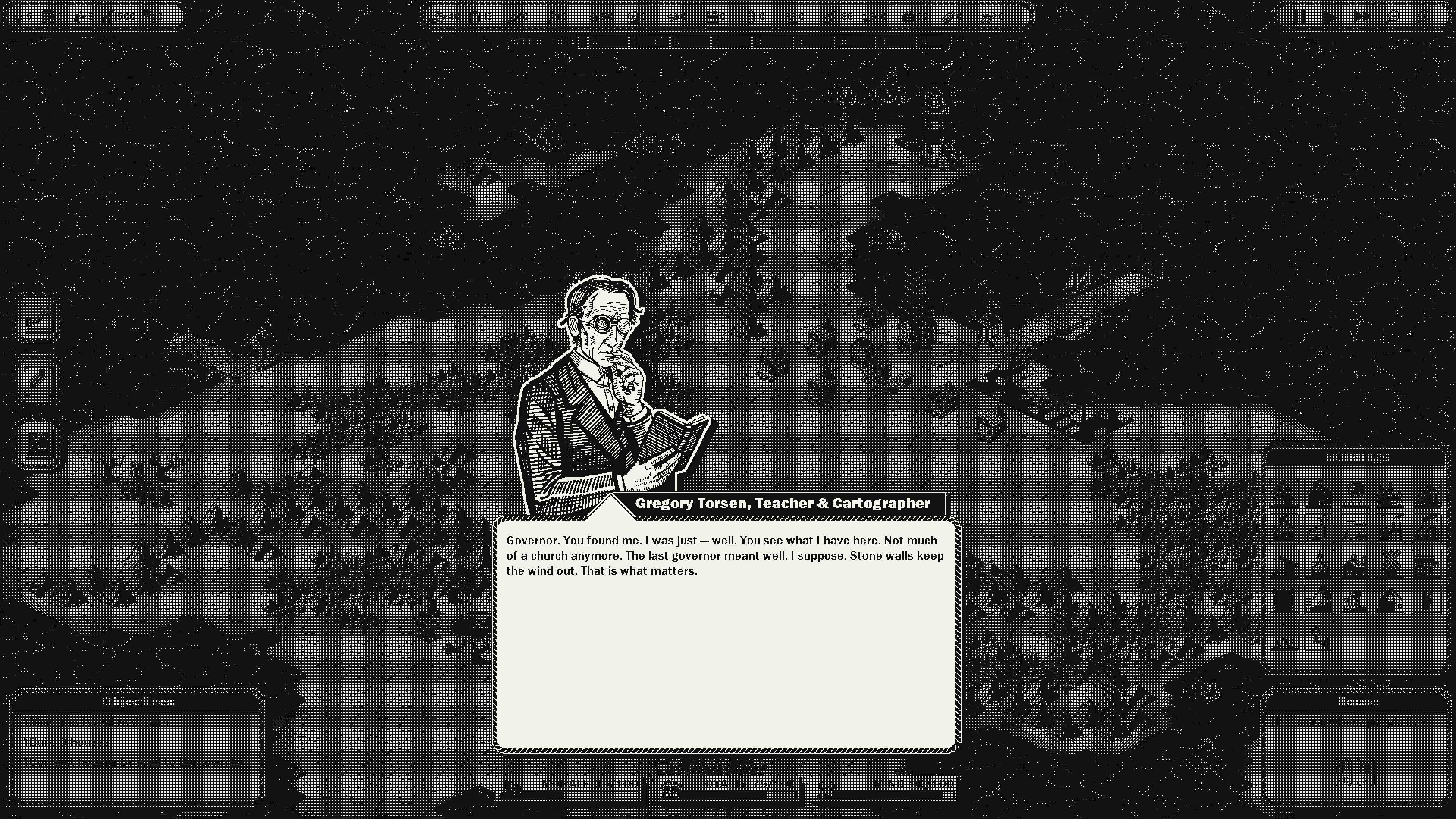 白黒ドットで描かれる島が不穏すぎる都市建設ゲーム『GlagStone』のトレーラーが公開_005