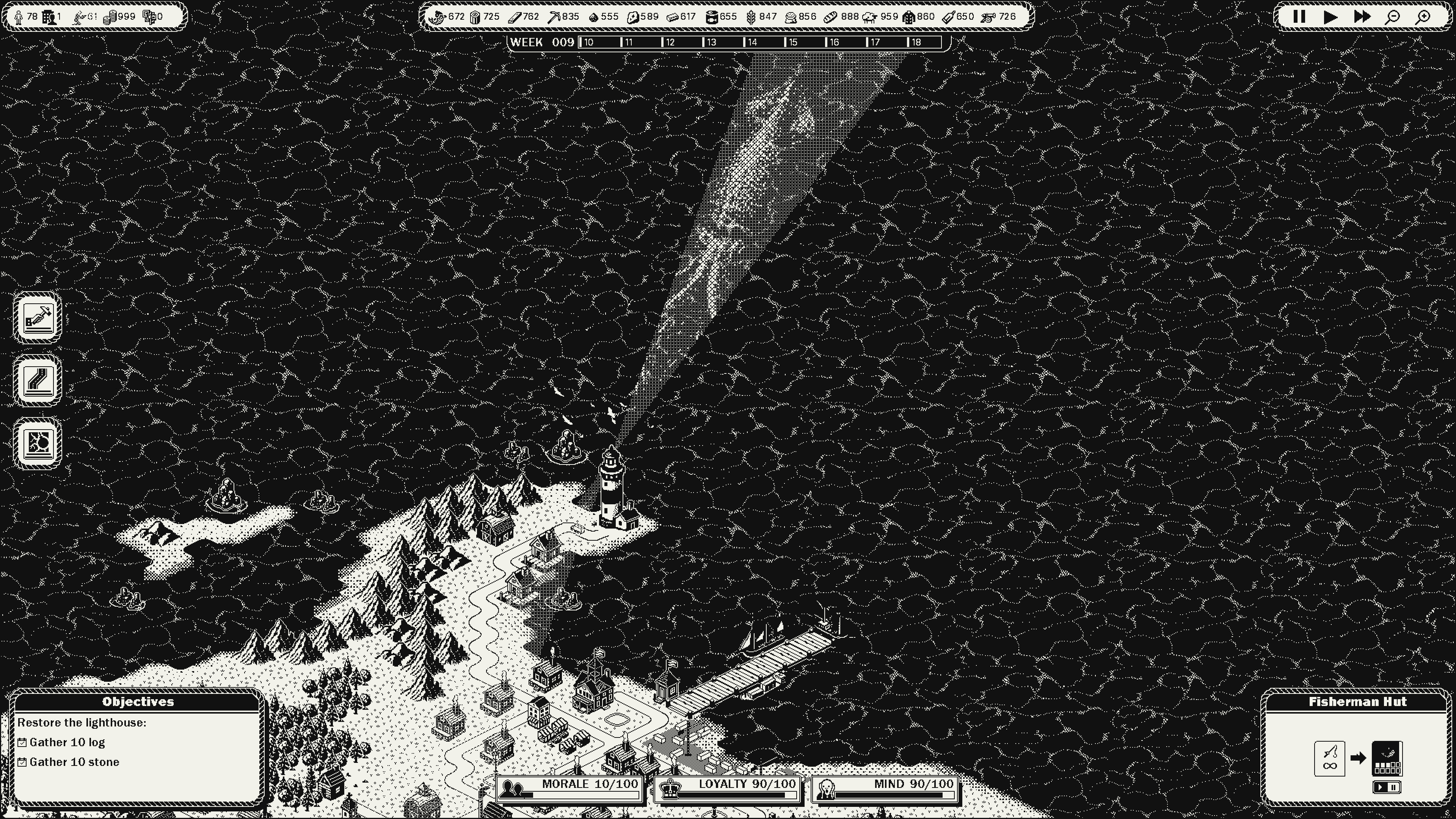 白黒ドットで描かれる島が不穏すぎる都市建設ゲーム『GlagStone』のトレーラーが公開_006