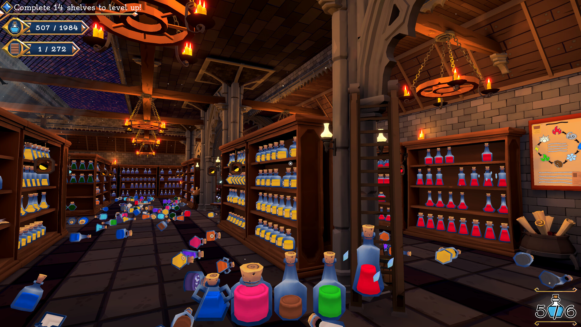 “2000本以上のポーション”を棚に並べ直す片付けパズル『Shelve the Potions!』が、Steamでテスター募集中_001