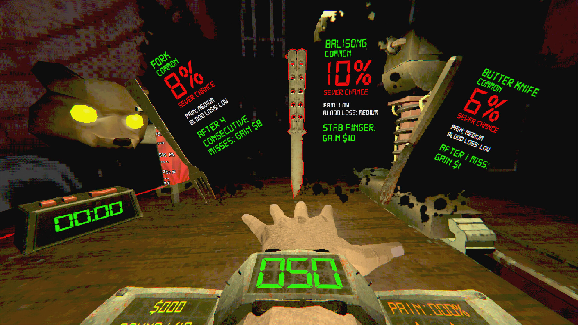 500回手を刺されないと脱出できないホラーローグライト『500 FINGER FILLET』体験版が配信中_001