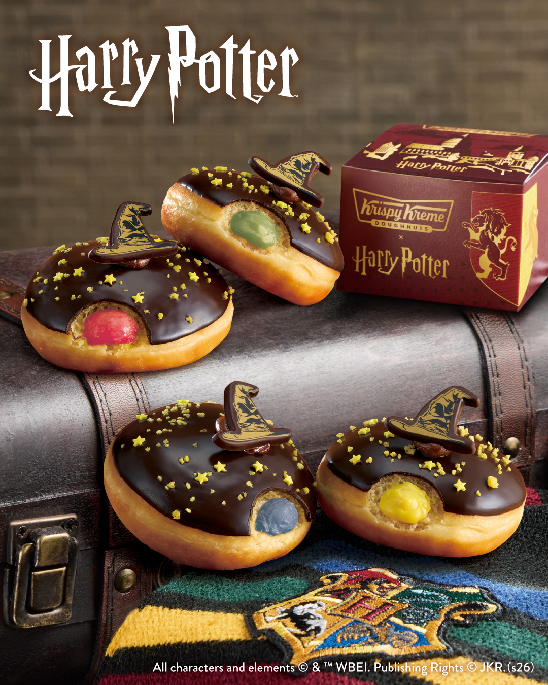 クリスピー・クリーム・ドーナツに「ハリー・ポッター」コラボの限定ドーナツが登場、8月21日から9月29日までの期間限定。食べると自分の寮がわかる「組分け帽子 ドーナツ」や4種セットの「ホグワーツ ボックス」も_002