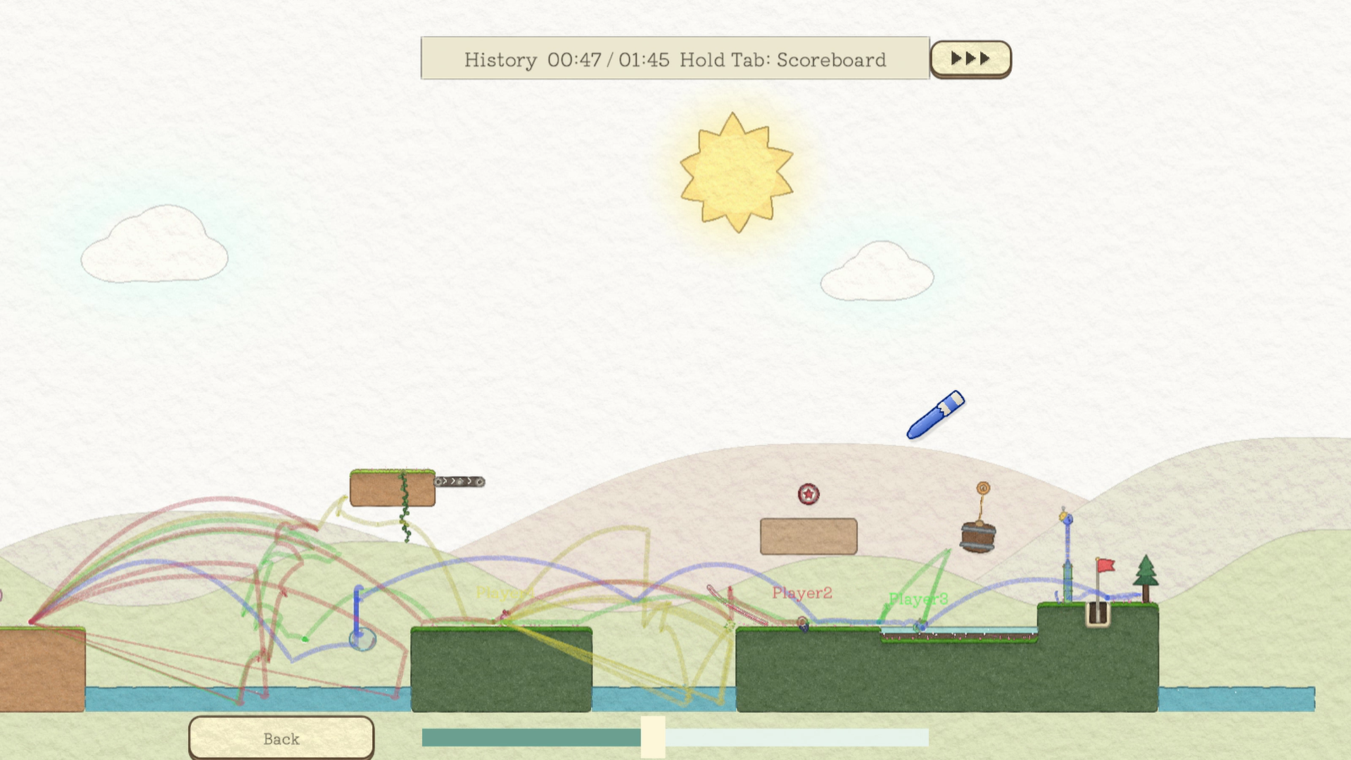『お絵描きゴルフ』のSteamストアページが公開。最大12人でクレヨンで線を描き、その線を利用しながら遊ぶ物理ゴルフゲーム_005