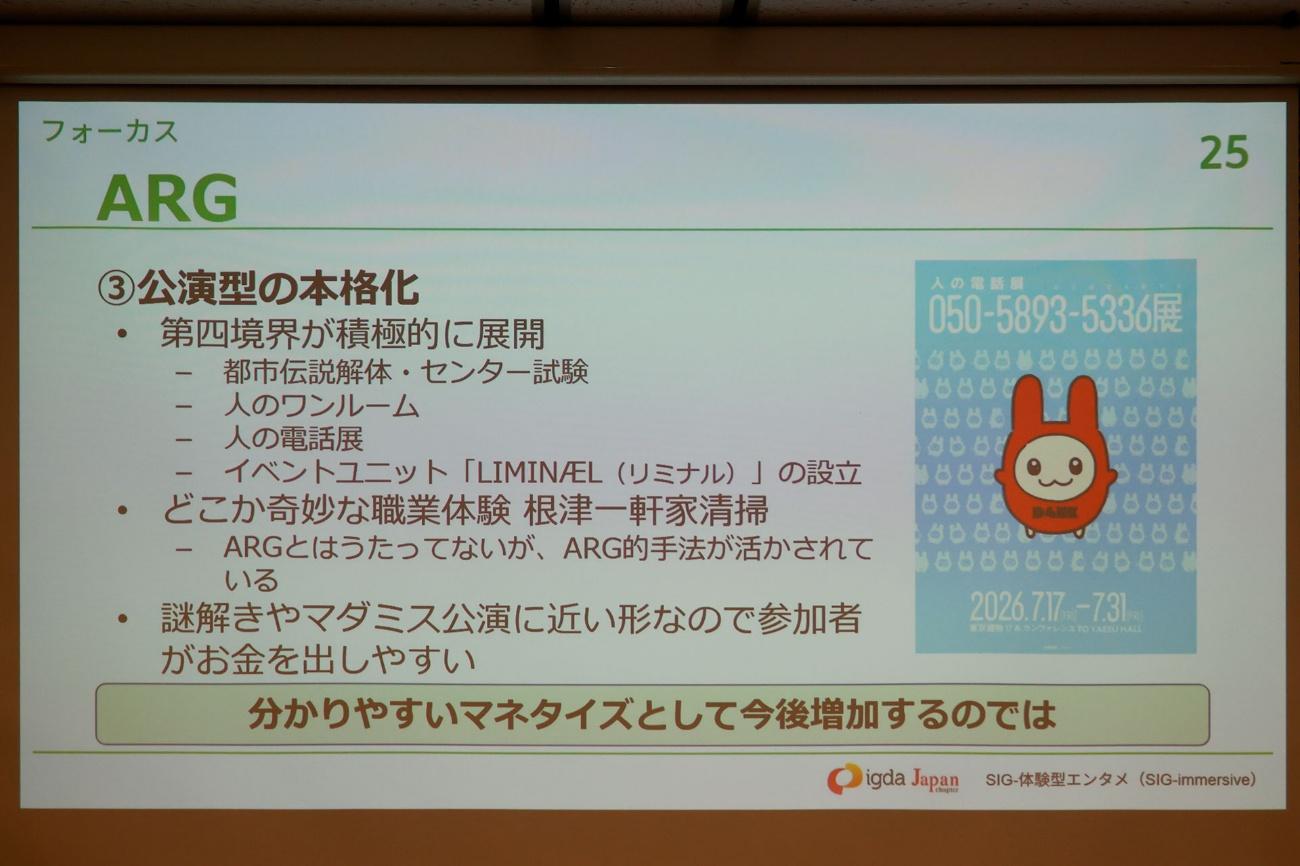 「謎解き」は初の100億円市場へ。「ARG」は追いきれないほど作品が急増中。「SIG-体験型エンタメ ミニセミナー」をレポート_025