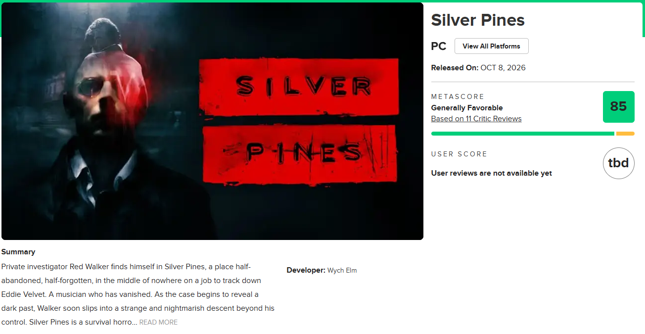 “横スクロールの探偵ホラーゲーム”がレビュー高評価で海外にて注目集まる。新星『Silver Pines』がメタスコア「85/100」とハイスコアをマーク_001